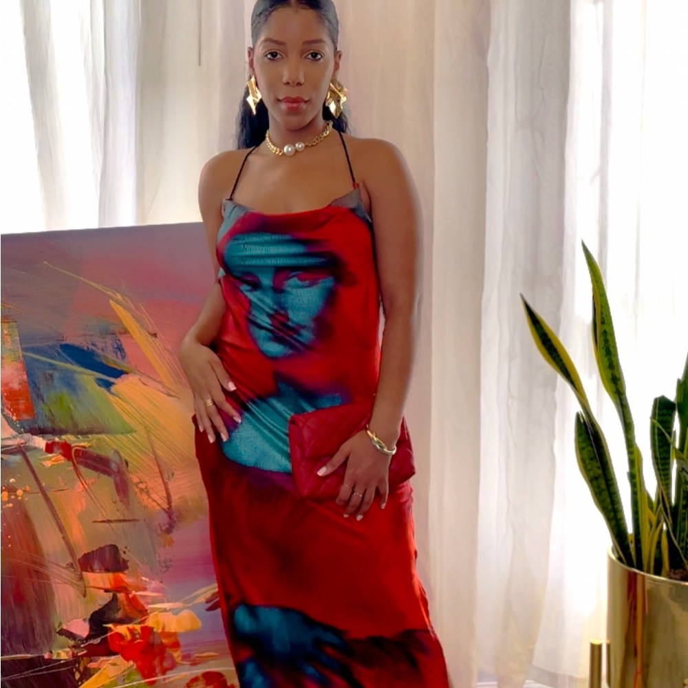 Mona Lisa red slip satin midi dress